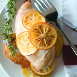Baked chicken with lemon and kumara