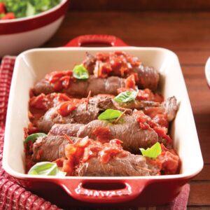 Beef olives in tomato sauce