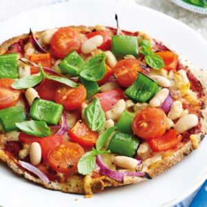 Capsicum and bean pizza