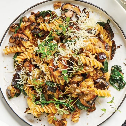 Cheesy mushroom and eggplant pasta