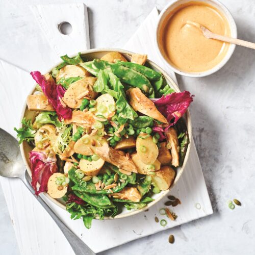 Potato and chicken salad with red curry dressing