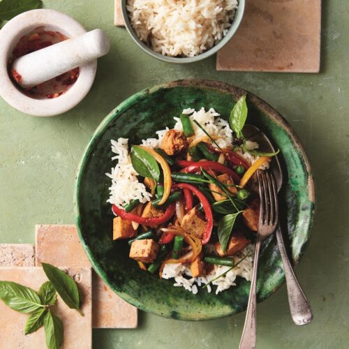 Tofu, vegetable and holy basil stir-fry