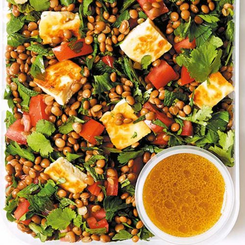 Herby lentil and haloumi salad