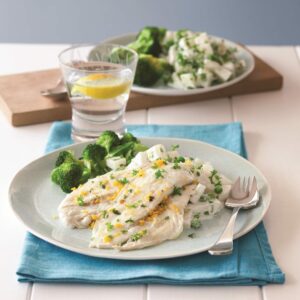 Pan-fried lemon gurnard with parsley potato salad