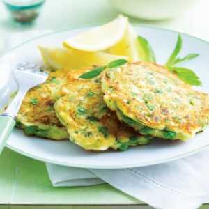Green pea, feta and mint fritters