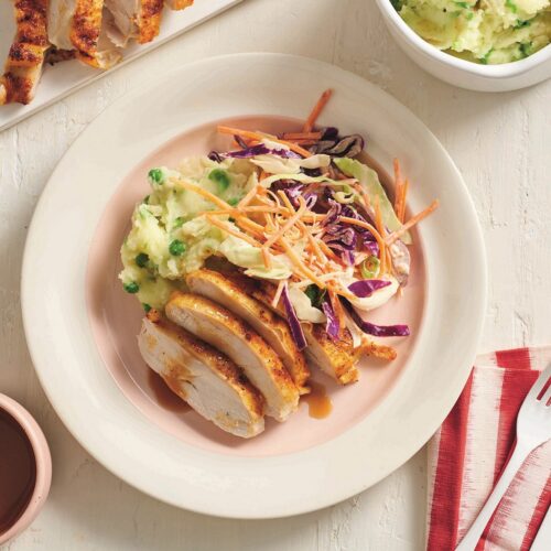 Roast chicken with mash, gravy and slaw
