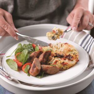 Vege sausage and tomato mash